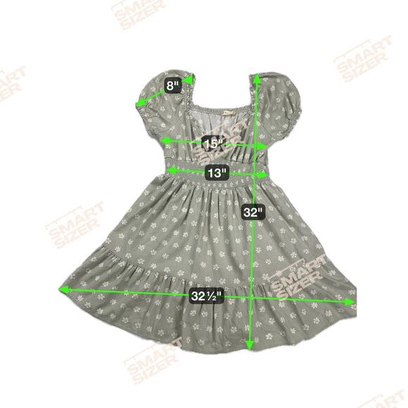 Altar’d State Sage Green Daisy Floral Smocked Babydoll Ruffle Mini Dress Size L - Picture 7 of 12